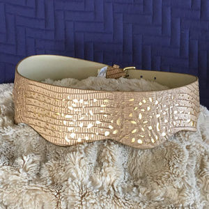 BCBGMaxAzria: Wide Tan w/ Gold Cutout Accent, M